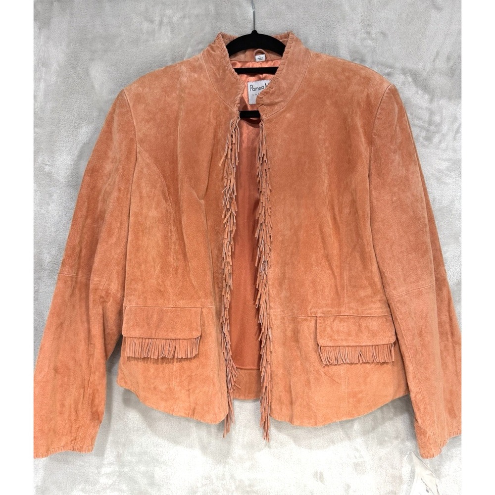 Suede Leather Fringe Jacket Lg Western Cowgirl Pink Peach NOS Tags Pamela McCoy